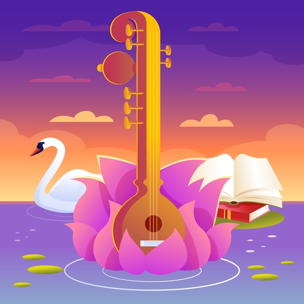 Gradient vasant panchami illustration with zither