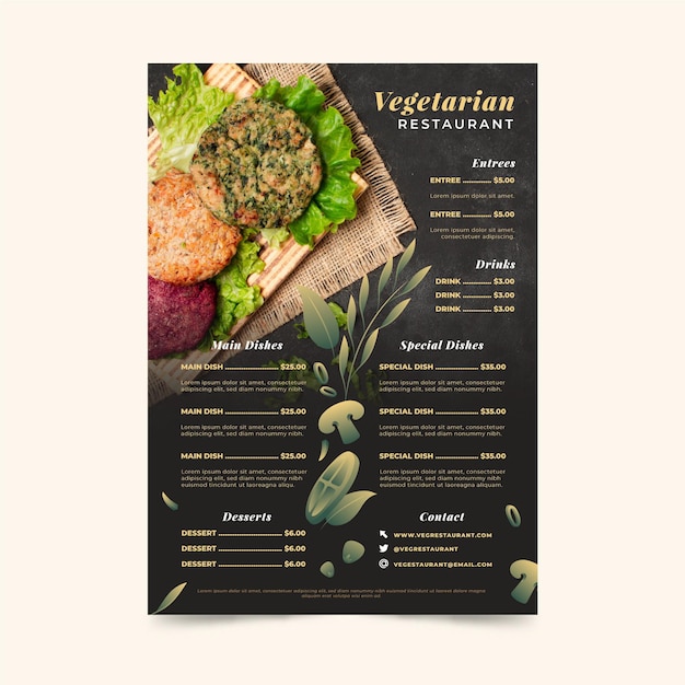 Gradient vegetarian food vertical menu template