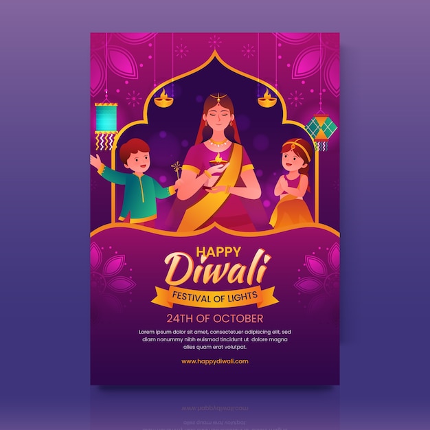 Free vector gradient vertical flyer template for diwali celebration