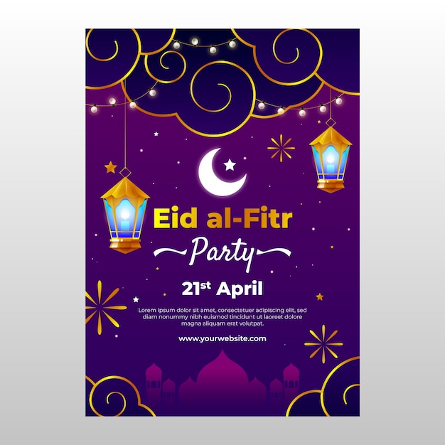 Gradient vertical flyer template for islamic eid al-fitr celebration