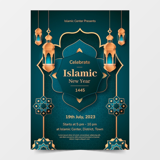 Gradient vertical flyer template for islamic new year celebration