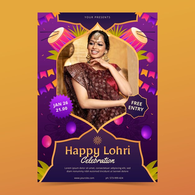 Gradient vertical flyer template for lohri festival celebration