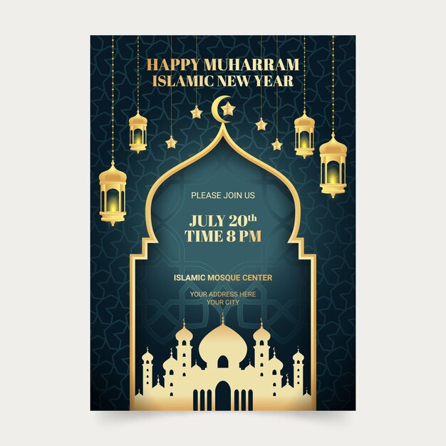 Gradient vertical islamic new year poster template