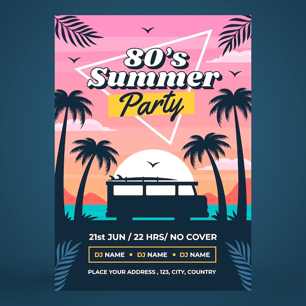 Free Vector gradient vertical poster template for 80s themed summer party