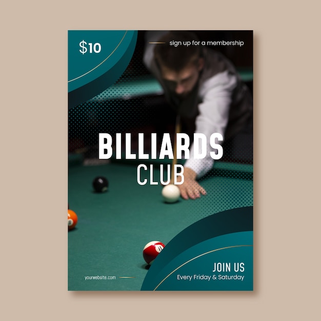 Gradient vertical poster template for billiards and pool club