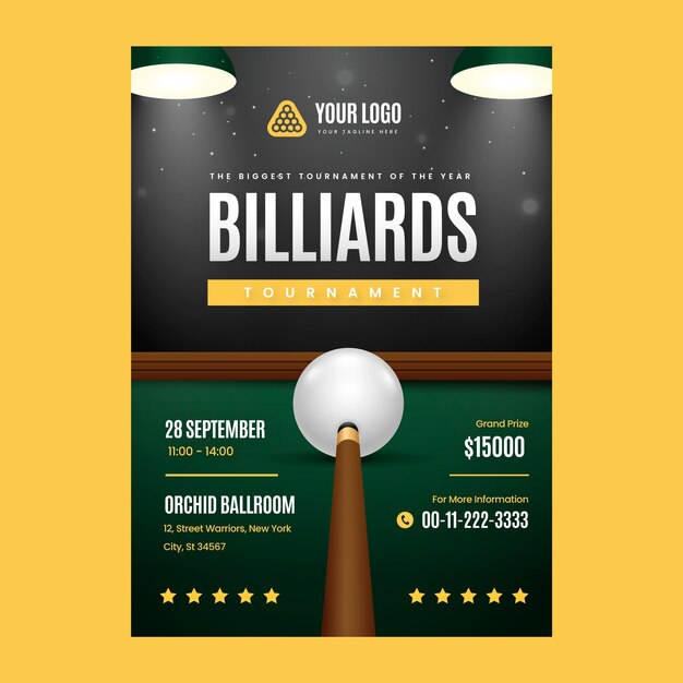 Gradient vertical poster template for billiards and pool club