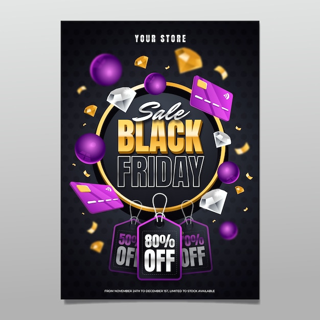 Free Vector gradient vertical poster template for black friday sales