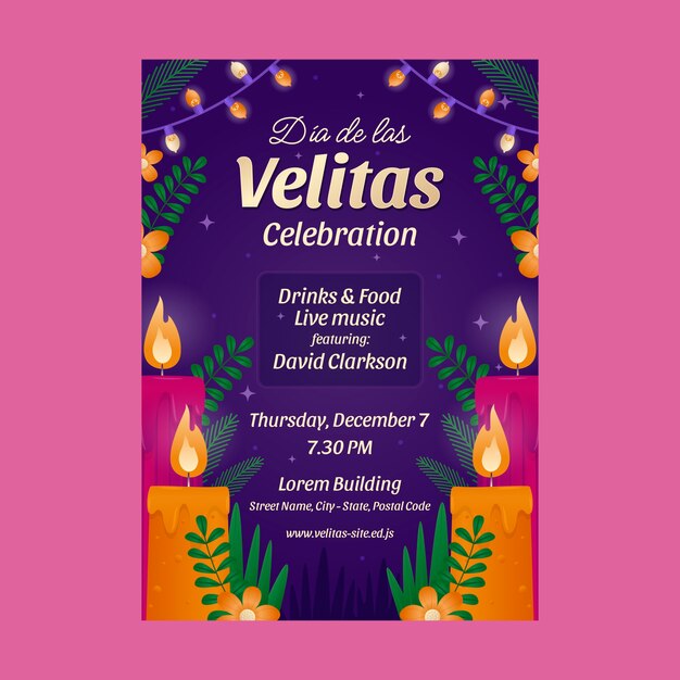 Gradient vertical poster template for dia de las velitas holiday