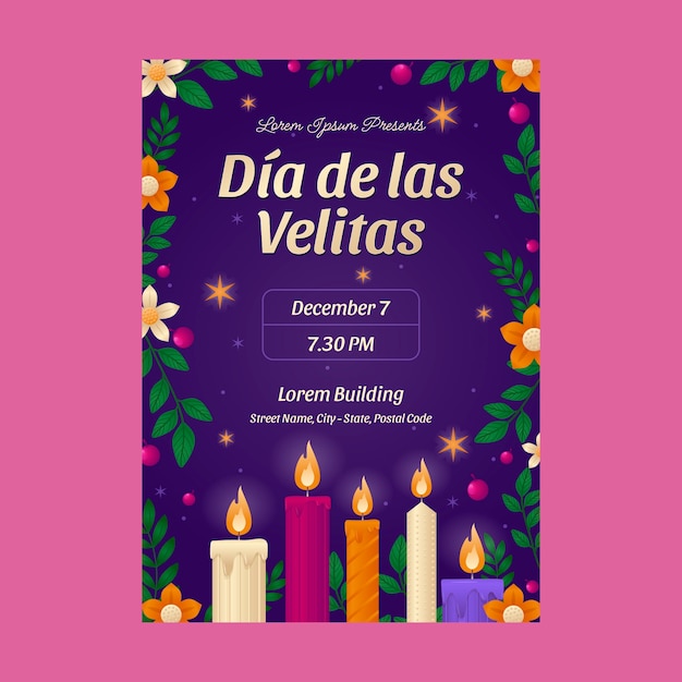 Gradient vertical poster template for dia de las velitas holiday