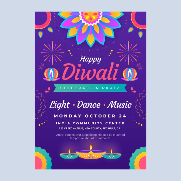 Gradient vertical poster template for diwali festival