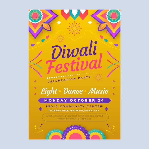 Gradient vertical poster template for diwali festival