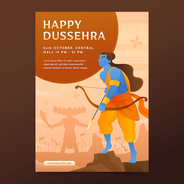 Free vector gradient vertical poster template for dussehra festival celebration