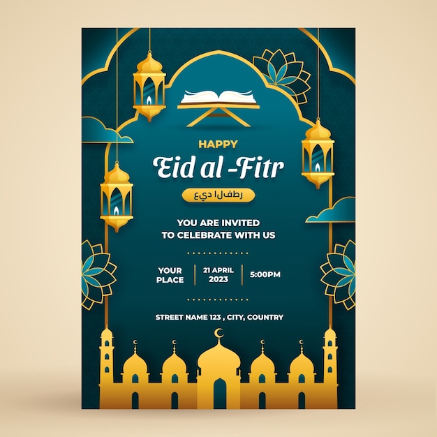 Gradient vertical poster template for eid al-fitr celebration