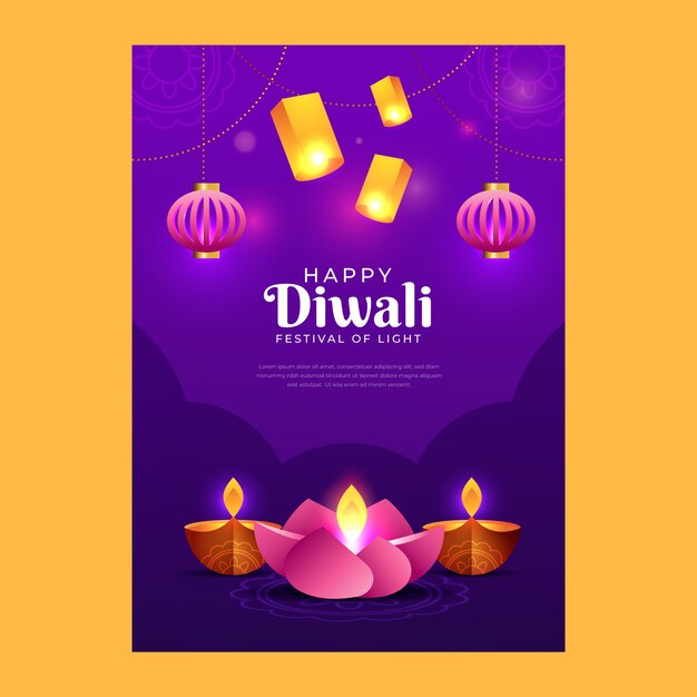 Gradient vertical poster template for hindu diwali festival celebration