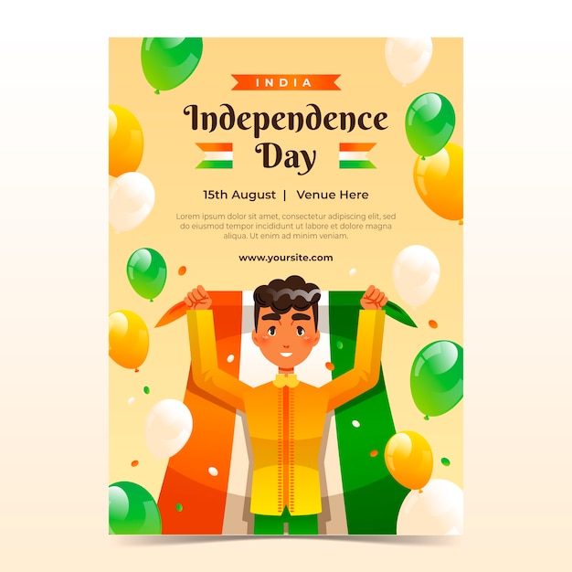 Free Vector gradient vertical poster template for india independence day celebration