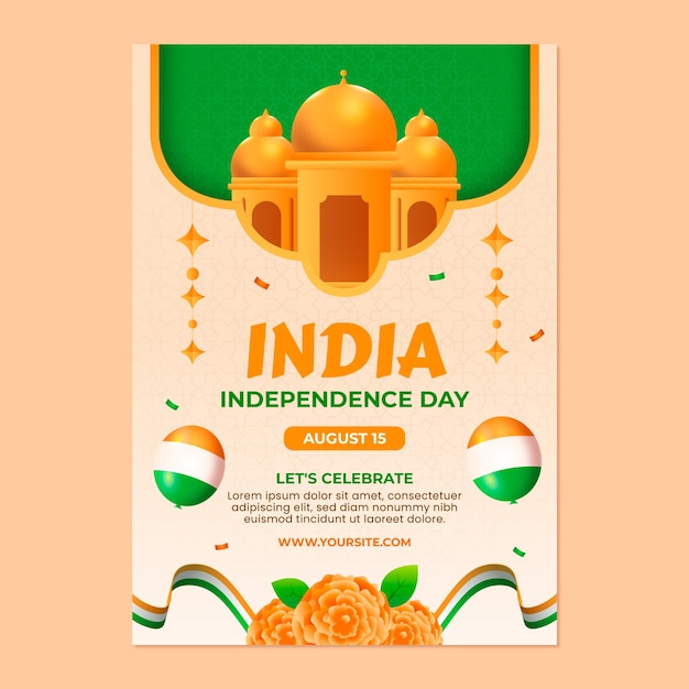 Free Vector gradient vertical poster template for india independence day celebration