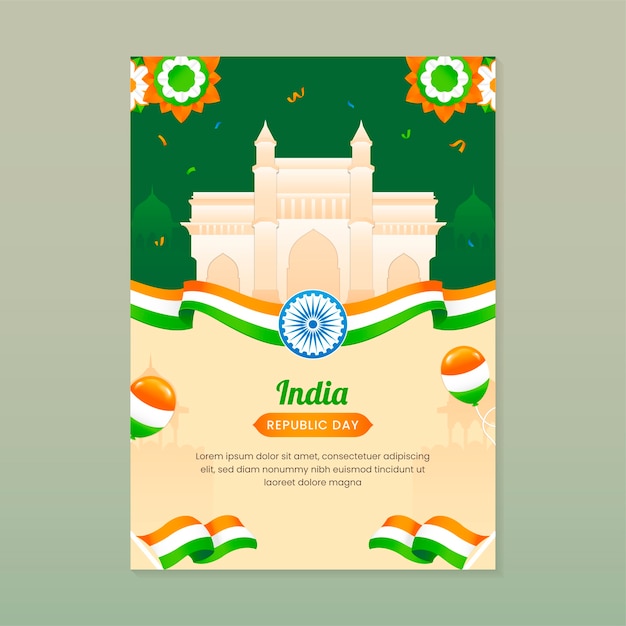 Free vector gradient vertical poster template for indian republic day celebration