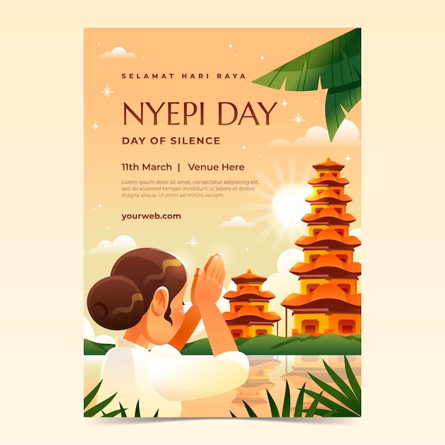 Gradient vertical poster template for indonesian nyepi celebration