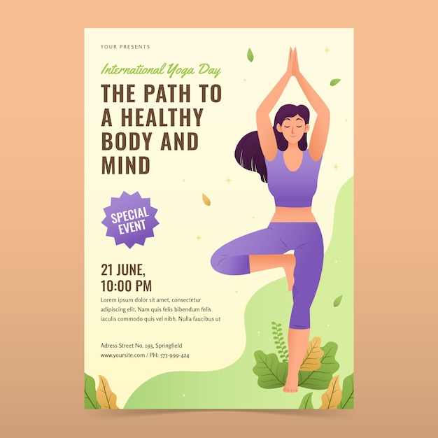 Gradient vertical poster template for international yoga day celebration