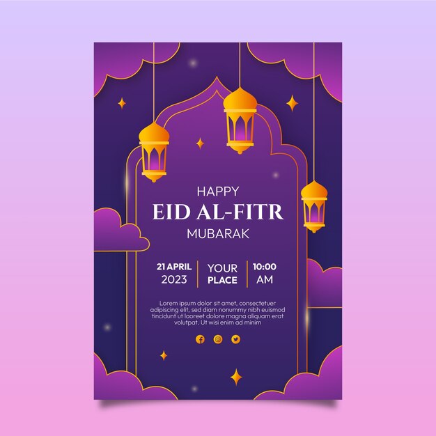 Gradient vertical poster template for islamic eid al-fitr celebration