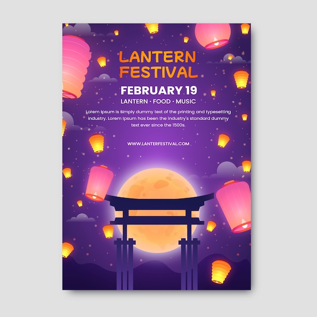 Gradient vertical poster template for lantern festival celebration