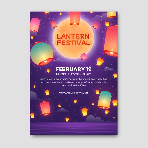 Gradient vertical poster template for lantern festival celebration