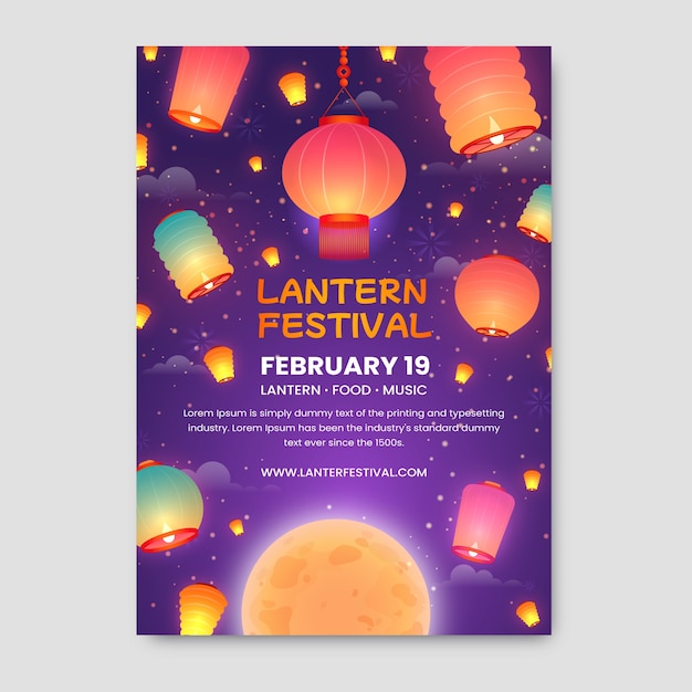 Gradient vertical poster template for lantern festival celebration