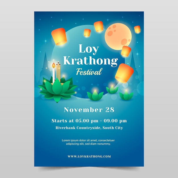 Free Vector gradient vertical poster template for loy krathong thai festival celebration