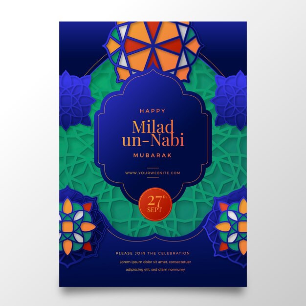 Gradient vertical poster template for mawlid al-nabi holiday