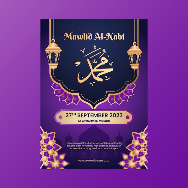 Free Vector gradient vertical poster template for mawlid al-nabi holiday