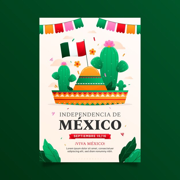 Gradient vertical poster template for mexico independence celebration