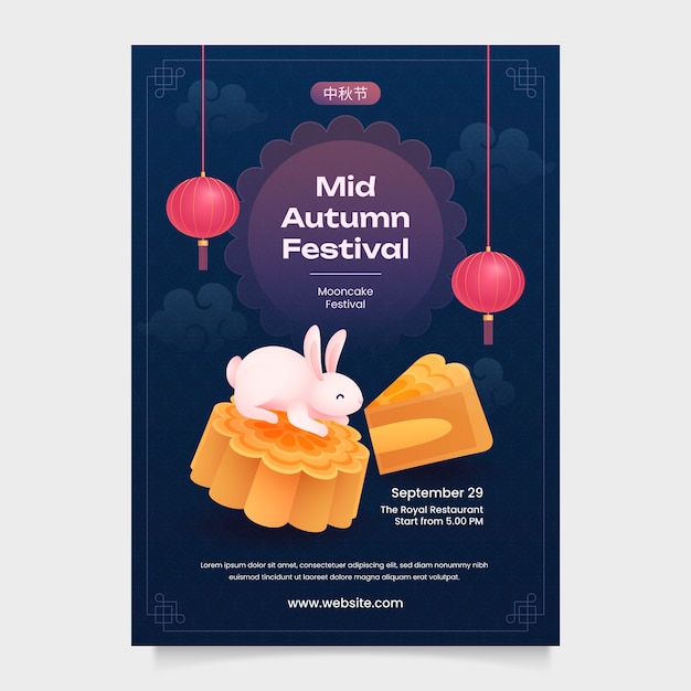 Free vector gradient vertical poster template for mid-autumn festival celebration