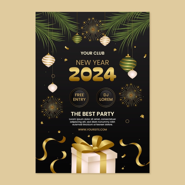 Gradient vertical poster template for new year 2024 celebration