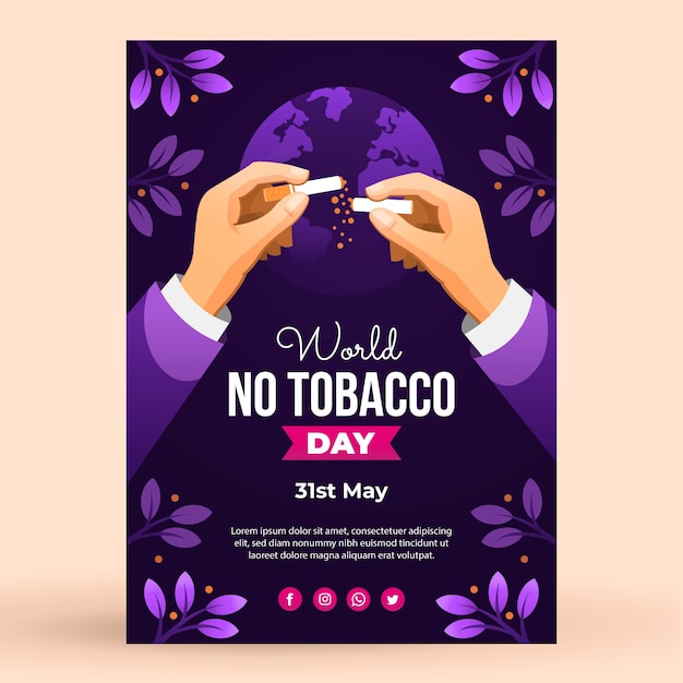 Free Vector gradient vertical poster template for no tobacco day awareness