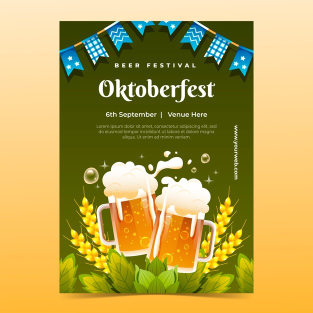 Gradient vertical poster template for oktoberfest beer festival celebration