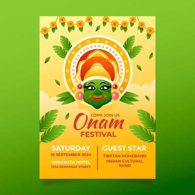 Gradient vertical poster template for onam festival celebration