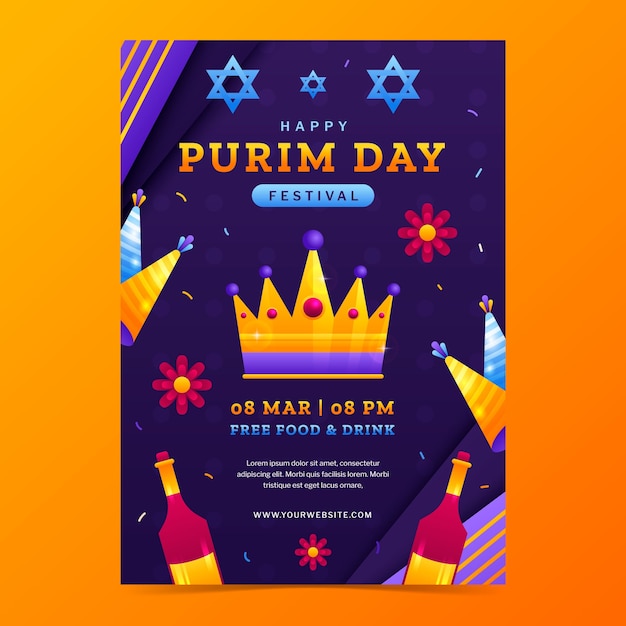 Gradient vertical poster template for purim holiday celebration