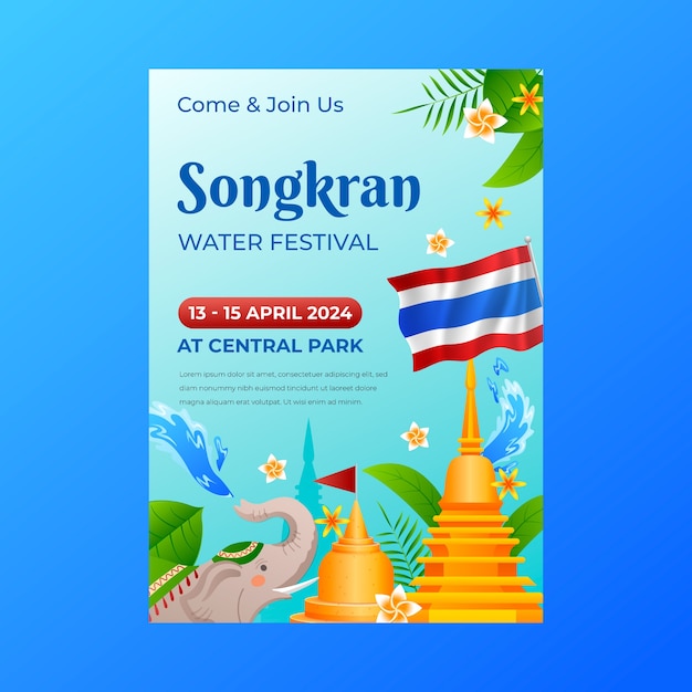 Free Vector gradient vertical poster template for songkran water festival celebration