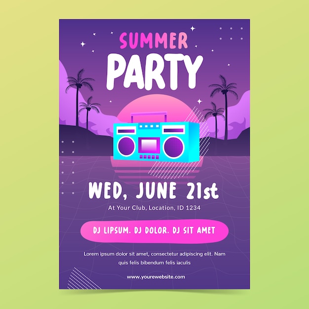 Free vector gradient vertical poster template for summer festival