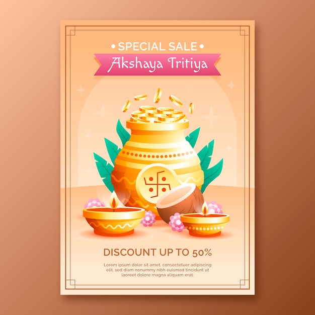 Free vector gradient vertical sale poster template for akshaya tritiya festival celebration