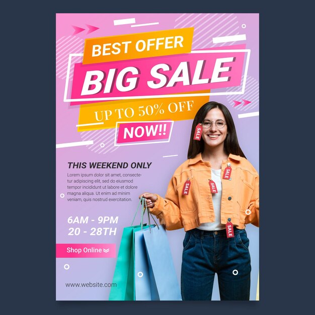 Gradient vertical sale poster template with photo