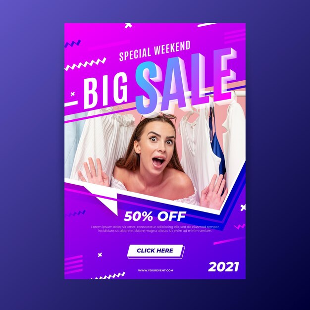 Gradient vertical sale poster template with photo