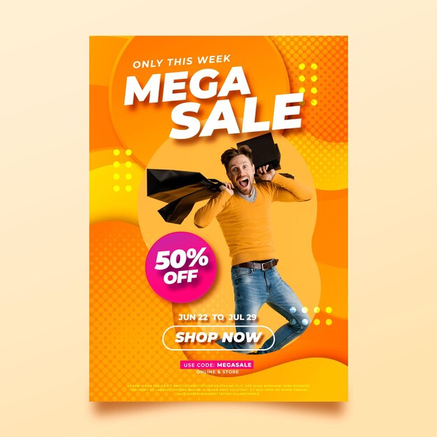 Gradient vertical sale poster template with photo