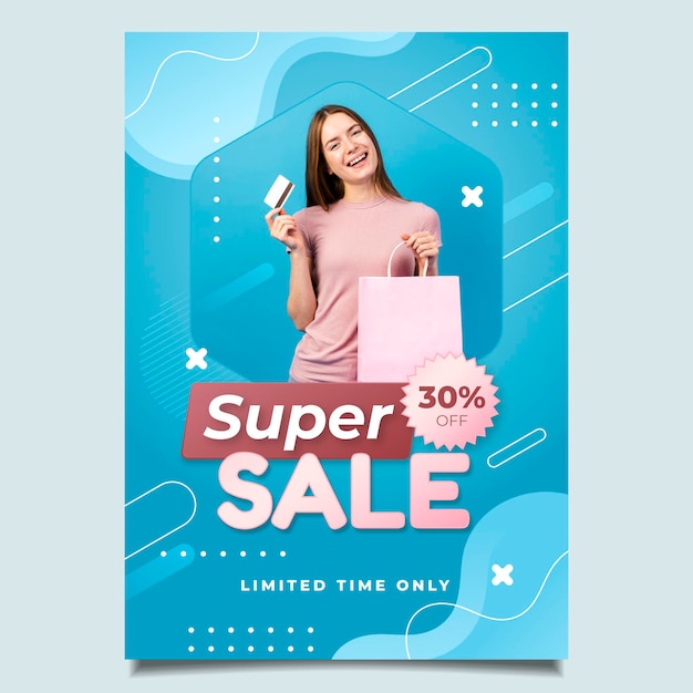 Gradient vertical sale poster template with photo