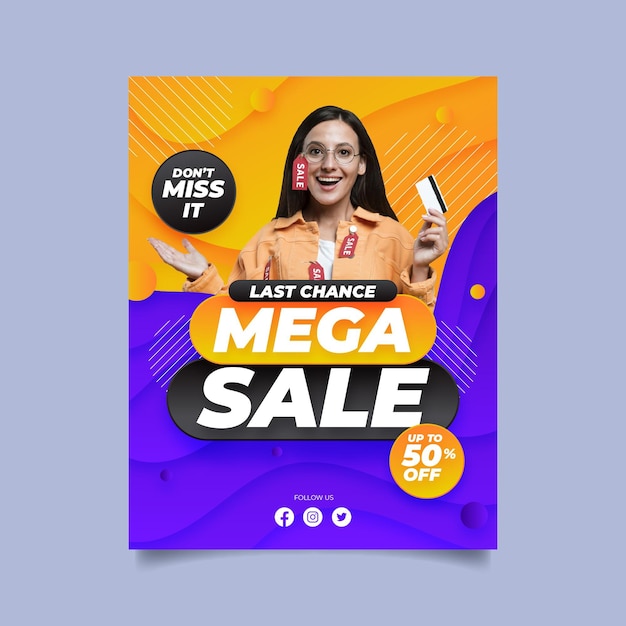 Gradient vertical sale poster template with photo