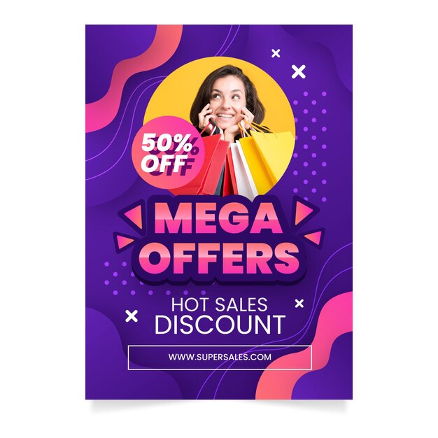 Gradient vertical sale poster template with photo