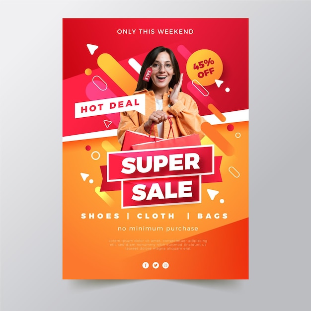 Gradient vertical sale poster template with photo