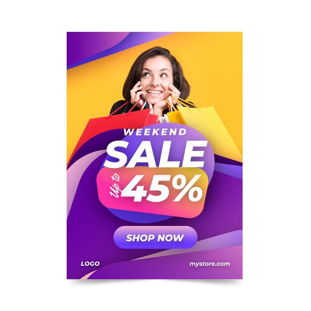 Gradient vertical sale poster template with photo