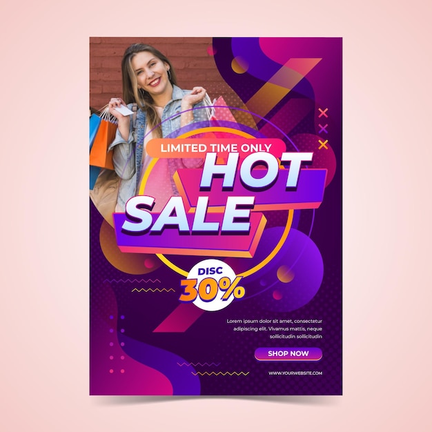 Gradient vertical sale poster template with photo