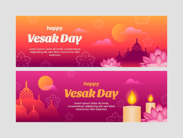 Free vector gradient vesak day horizontal banners pack